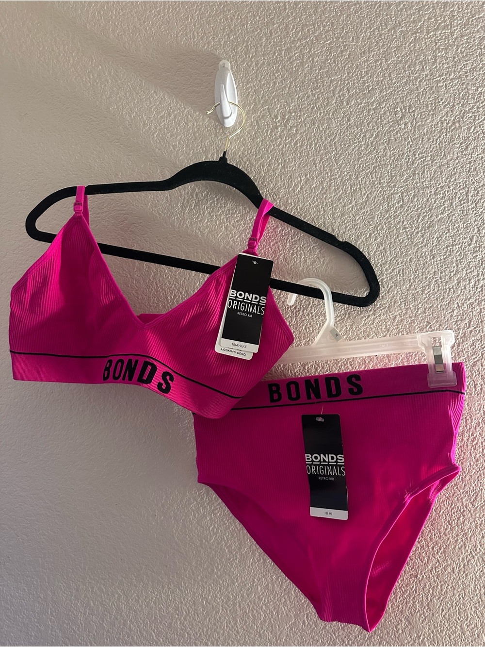 Bonds Hot Pink Ribbed Bralette & High Waist Brief Set